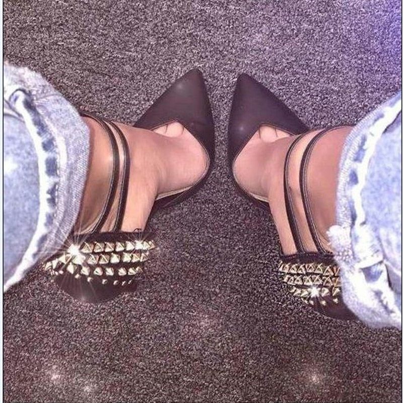 Sexy Rivet Decoration Pointed Toe Thin Heels Women Pumps Shoes