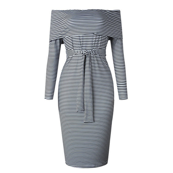 Women Off Shoulder Sexy Pencil Slash Neck Long Sleeve Tunic Ladies Backless Elegant Bodycon Dress