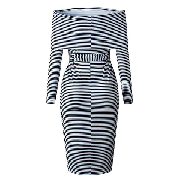 Women Off Shoulder Sexy Pencil Slash Neck Long Sleeve Tunic Ladies Backless Elegant Bodycon Dress