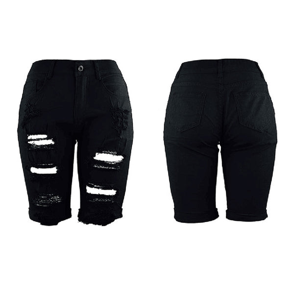 Women Ripped Jeans Elastic Destroyed Denim Skinny Jean Shorts