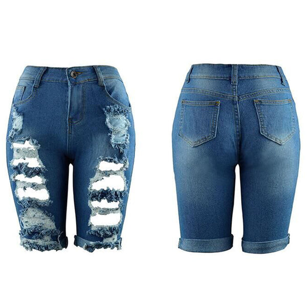 Women Ripped Jeans Elastic Destroyed Denim Skinny Jean Shorts