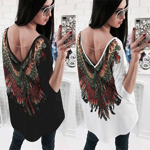 Womens Backless Loose Long Sleeve Cotton Casual Shirt Top Blouse