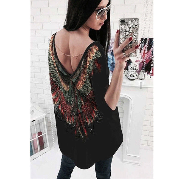 Womens Backless Loose Long Sleeve Cotton Casual Shirt Top Blouse