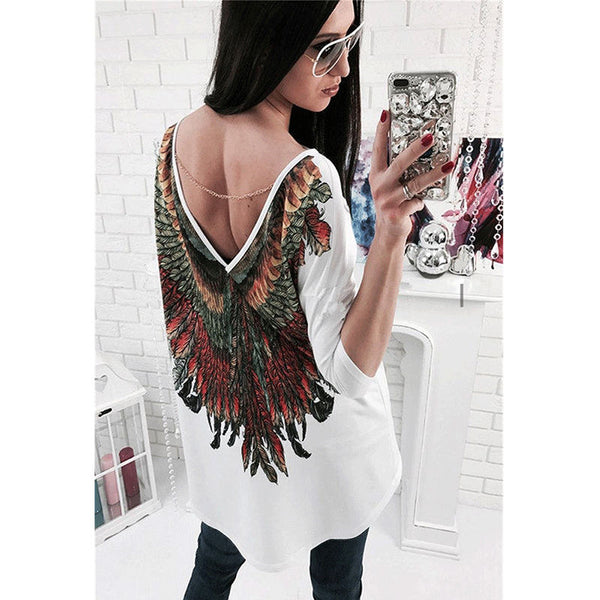 Womens Backless Loose Long Sleeve Cotton Casual Shirt Top Blouse