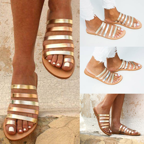 Women's Casual Flat Heel Strap Roman Slipper Sandals