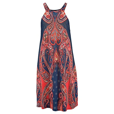 Womens Sexy Sleeveless Floral Print Bohemian Mini Dress