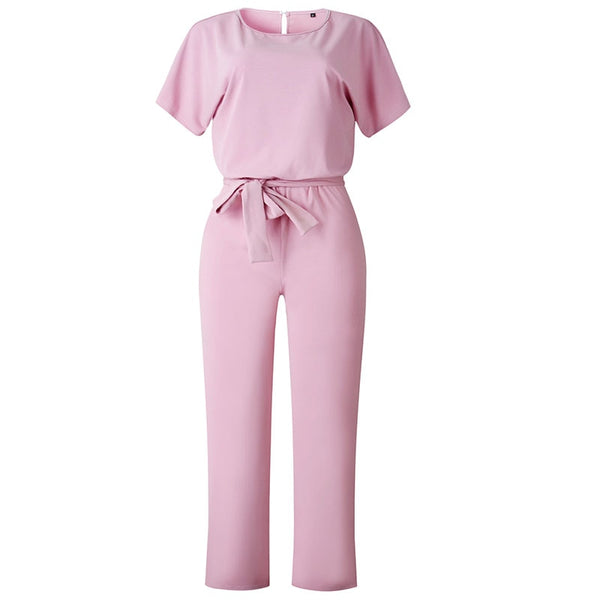 Sexy Loose Solid Long Lace Up Sashes Jumpsuit Rompers