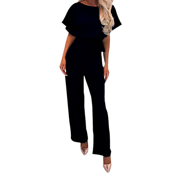 Sexy Loose Solid Long Lace Up Sashes Jumpsuit Rompers