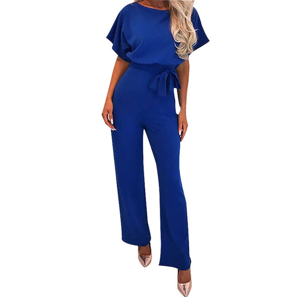 Sexy Loose Solid Long Lace Up Sashes Jumpsuit Rompers