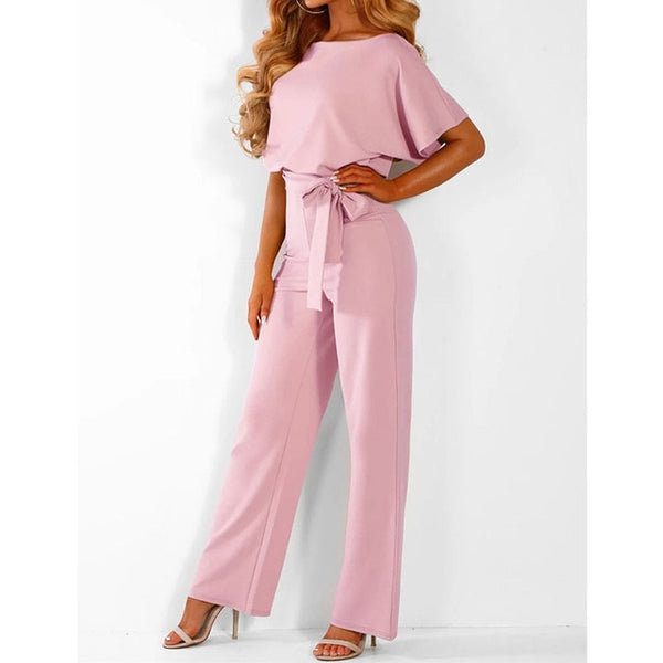 Sexy Loose Solid Long Lace Up Sashes Jumpsuit Rompers