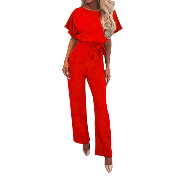 Sexy Loose Solid Long Lace Up Sashes Jumpsuit Rompers