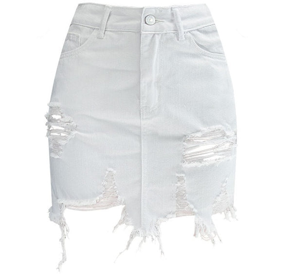 Womens Pencil Denim High Waist Ripped Jean Skirt