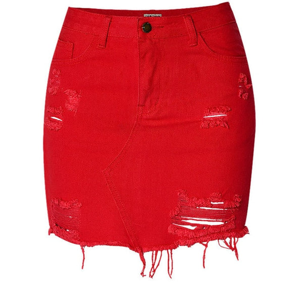 Womens Pencil Denim High Waist Ripped Jean Skirt