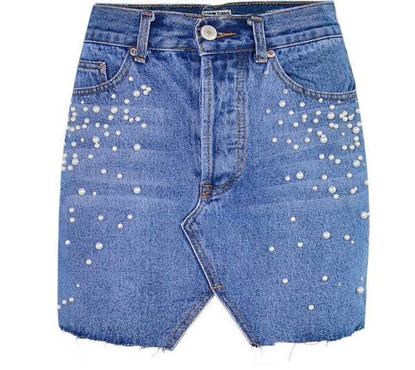 Womens Pencil Denim High Waist Ripped Jean Skirt