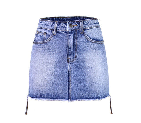 Womens Pencil Denim High Waist Ripped Jean Skirt