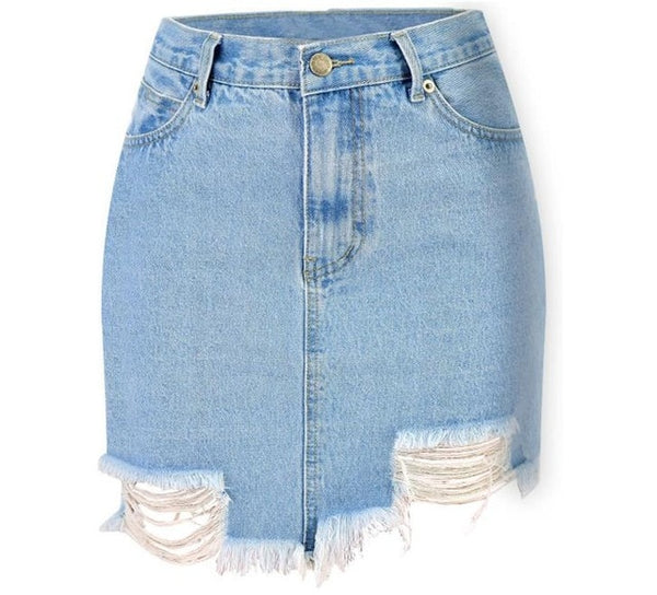 Womens Pencil Denim High Waist Ripped Jean Skirt
