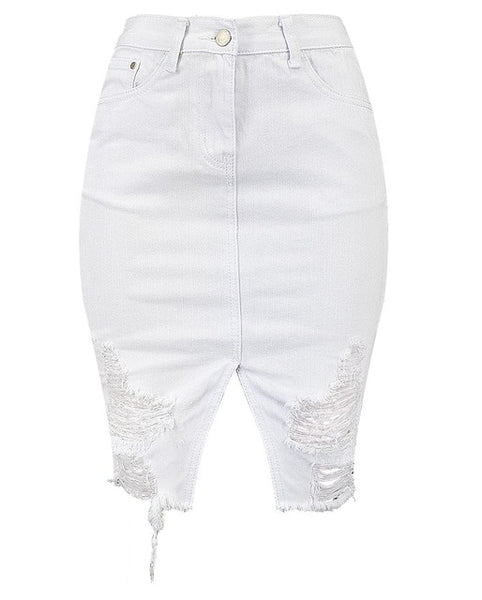 Womens Pencil Denim High Waist Ripped Jean Skirt
