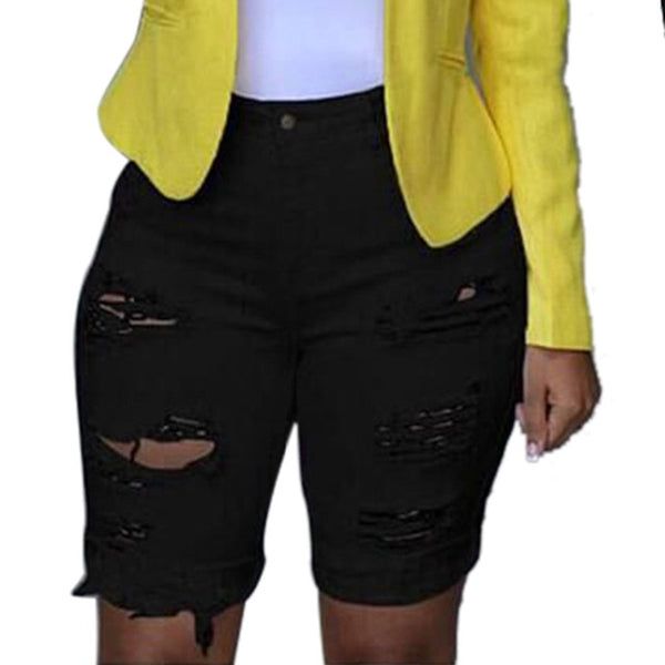 Women Ripped Jeans Elastic Destroyed Denim Skinny Jean Shorts
