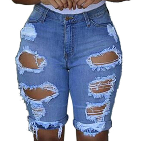 Women Ripped Jeans Elastic Destroyed Denim Skinny Jean Shorts