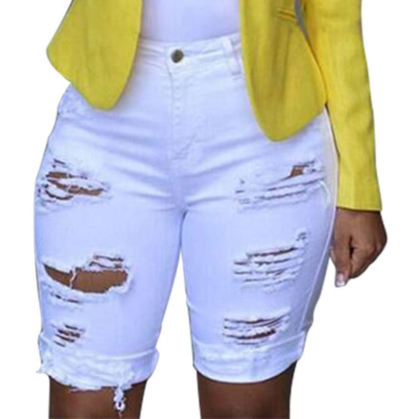 Women Ripped Jeans Elastic Destroyed Denim Skinny Jean Shorts