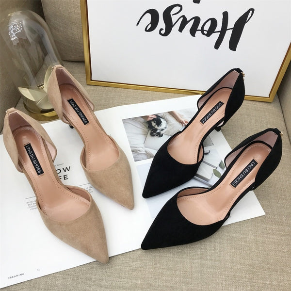 Pointed Toe Slip On Faux Suede Basic Pump Heels