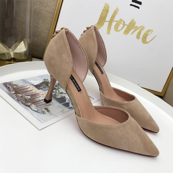 Pointed Toe Slip On Faux Suede Basic Pump Heels