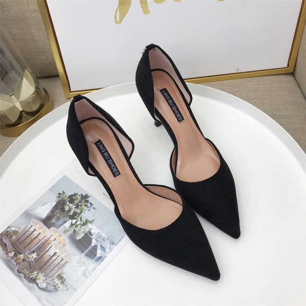 Pointed Toe Slip On Faux Suede Basic Pump Heels