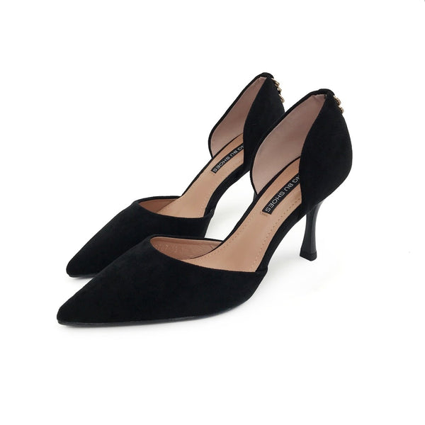 Pointed Toe Slip On Faux Suede Basic Pump Heels
