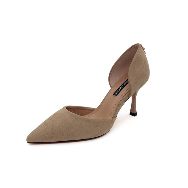 Pointed Toe Slip On Faux Suede Basic Pump Heels