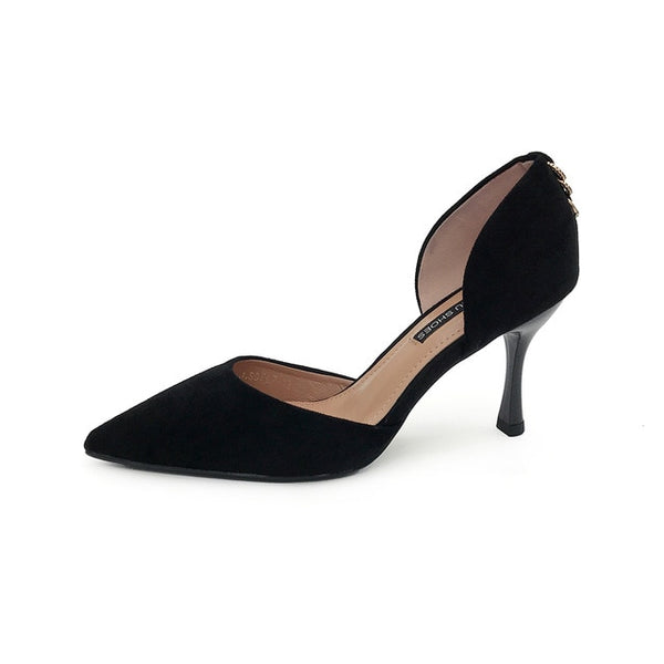 Pointed Toe Slip On Faux Suede Basic Pump Heels