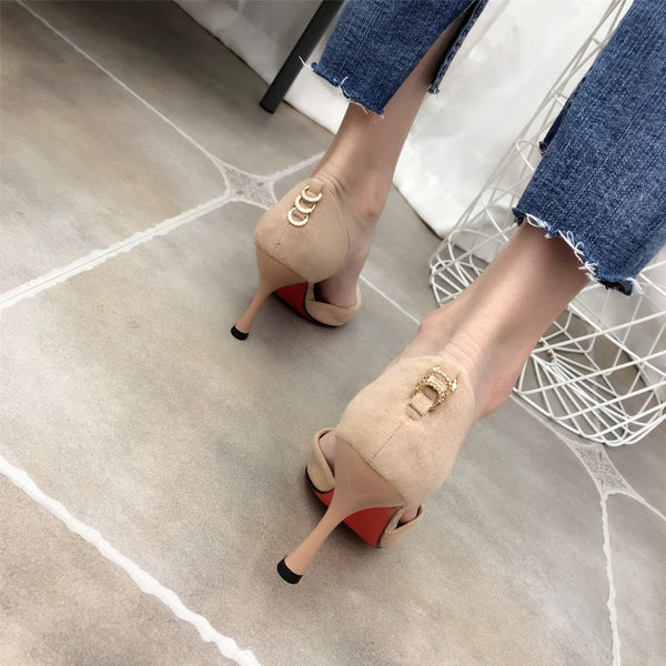 Pointed Toe Slip On Faux Suede Basic Pump Heels