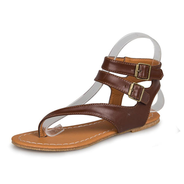 Women's Roman Gladiator Buckle Strap Flat Heel Flip Flop Sandals Shoes