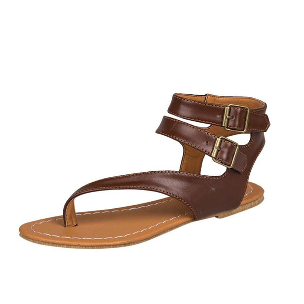 Women's Roman Gladiator Buckle Strap Flat Heel Flip Flop Sandals Shoes