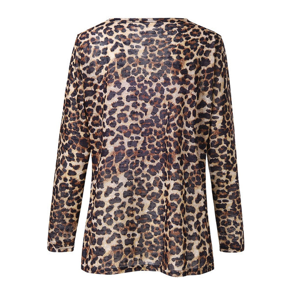 Leopard Print Plus Size Asymmetric Open Front Fashion Cardigan