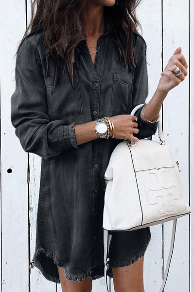 Women Denim Casual Full Sleeve Button Blouse Long Shirt