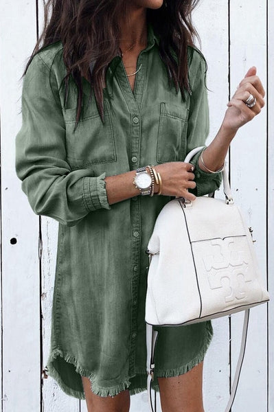 Women Denim Casual Full Sleeve Button Blouse Long Shirt