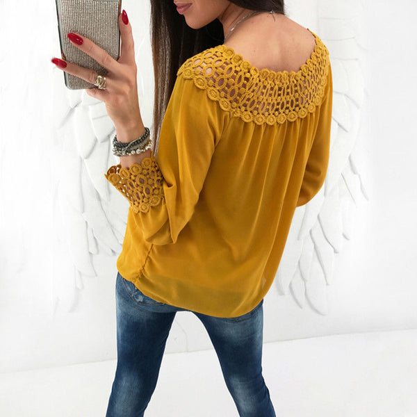 Pleated Chiffon Sexy Long Sleeve Casual Blouse
