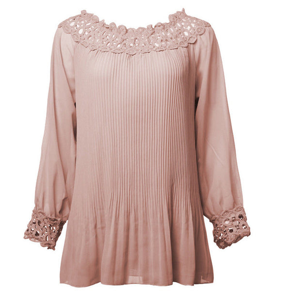 Pleated Chiffon Sexy Long Sleeve Casual Blouse