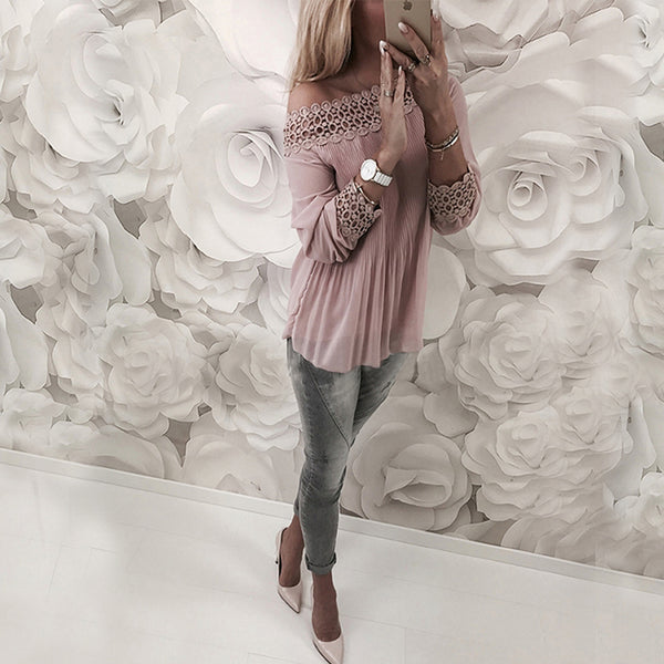Pleated Chiffon Sexy Long Sleeve Casual Blouse