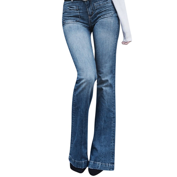 High Waist Denim Pocket Casual Boot Cut Jeans