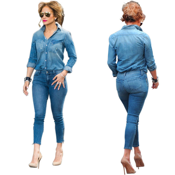 Sexy Denim 2 Piece  Blouse+Bodycon Casual Set