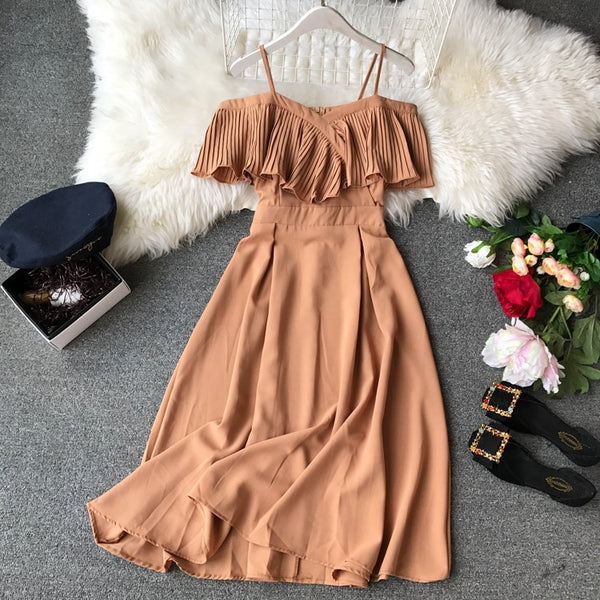 Women Pleated Strapless Party Long Elegant Chiffon Dress