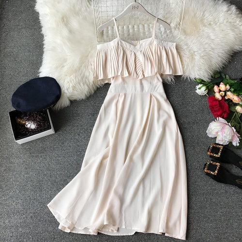 Women Pleated Strapless Party Long Elegant Chiffon Dress