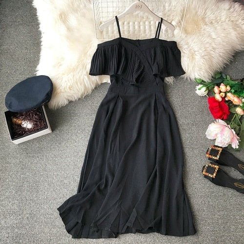 Women Pleated Strapless Party Long Elegant Chiffon Dress