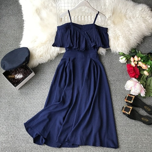 Women Pleated Strapless Party Long Elegant Chiffon Dress