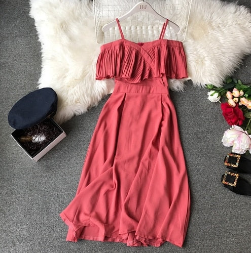 Women Pleated Strapless Party Long Elegant Chiffon Dress