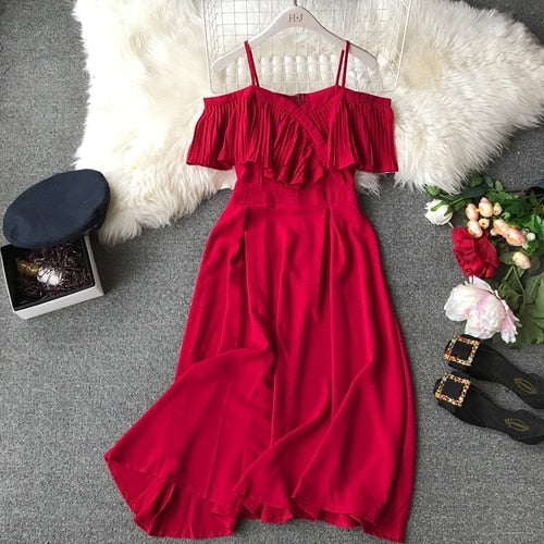 Women Pleated Strapless Party Long Elegant Chiffon Dress