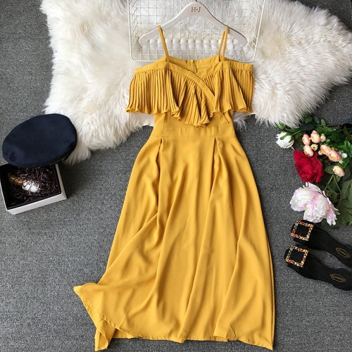 Women Pleated Strapless Party Long Elegant Chiffon Dress