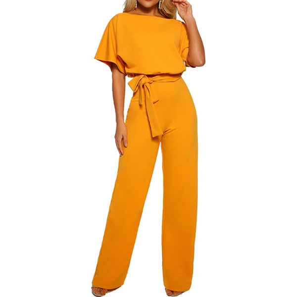 Sexy Loose Solid Long Lace Up Sashes Jumpsuit Rompers