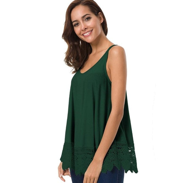 Casual Women O-neck Sleeveless Lace Patchwork Sexy Thin Solid Color Women Shirt Tops